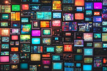 Many old televisions bundled together
