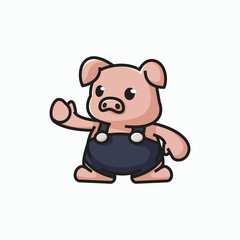 Cute pig  Vector Icon Illustration Animal Nature Flat Cartoon Style