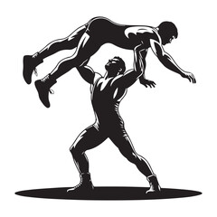 Wrestler lifting opponent Silhouette vector black color white background