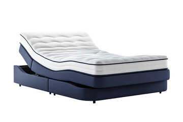 A modern adjustable bed showcasing its sleek design and comfort features against a white isolated background.