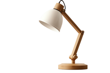 A modern desk lamp with a wooden base and adjustable arm, perfect for home or office lighting.