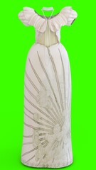 white ladies evening dress with green background