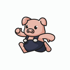 Cute pig running Vector Icon Illustration Animal Nature Flat Cartoon Style