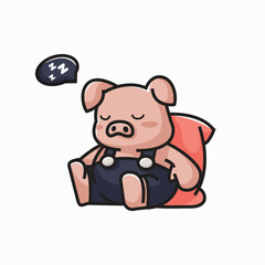 Cute sleep with pillow  Vector Icon Illustration Animal Nature Flat Cartoon Style