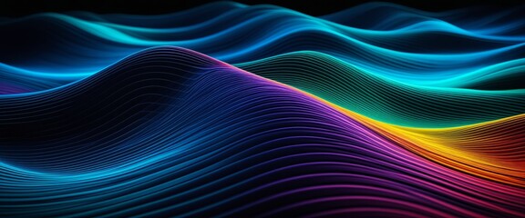 Fototapeta premium Colorful waves of light: vibrant abstract motion in futuristic blue and yellow neon