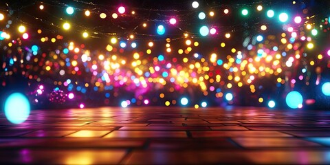 Blurred background texture featuring festive bokeh lighting effects, ideal for holiday-themed designs, celebration ambiance, Christmas lights, New Year celebrations