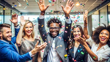 Joyful corporate party with confetti