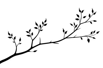 Obraz premium Tree branch with leaves, black silhouette, isolated vector illustration on transparent or white background.