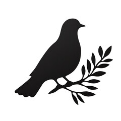 Fototapeta premium Simple silhouette of a dove holding an olive branch with delicate feathers and a peaceful expression isolated on a transparent background 