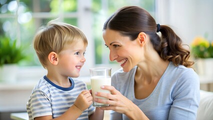 Healthy Habits: Mom Serving Milk to Child