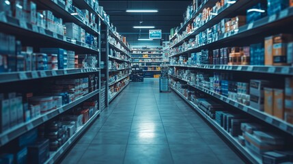 Grocery store aisle with shelves full of products