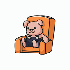 Cute  Pig sit on sofa Vector Icon Illustration Animal Nature Flat Cartoon Style