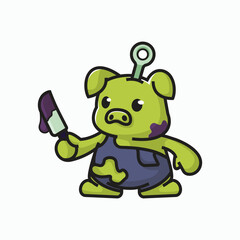 Cute Green Pig Halloween Vector Icon Illustration Animal Nature Flat Cartoon Style