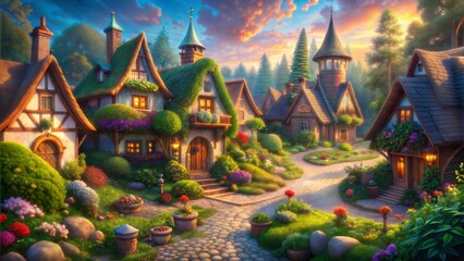 Fairytale village illustration