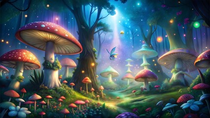 Luminous Wonderland: Forest Alive with Glowing Mushrooms