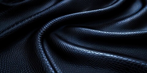 Elegant black reptile leather texture with a smooth finish, ideal for fashion design and upholstery