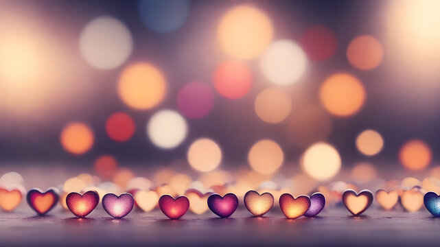  Love symbol heart shpaes in  colorful bokeh lights, concept for Valentine's Day, wedding etc. AI generated image