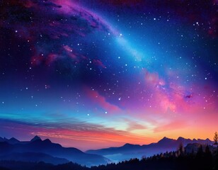 Obraz premium Starry night sky with stars and mountains in the background