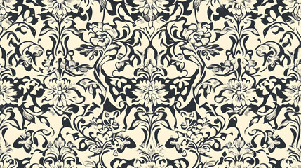 A decorative floral pattern featuring intricate designs in dark and light tones.