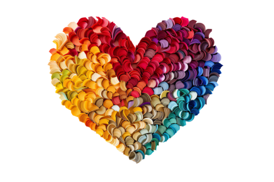Colorful heart made of layered petal shapes, symbolizing love and creativity. - Powered by Adobe