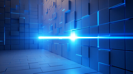 Obraz premium Illuminated Blue Lines Cutting Through a Modern Geometric Space at Twilight