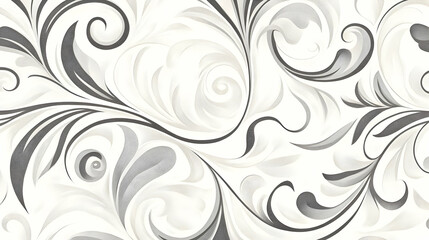 Elegant black and white floral pattern with swirling designs.