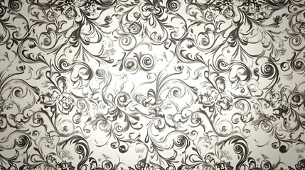 Ornate floral pattern with intricate swirls in black and white.