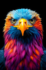 Fototapeta premium A Bald eagle with colorful, vibrant colors against a black background made in a digital art style, Oil painting effects, Poster design and picture design, Wall painting design