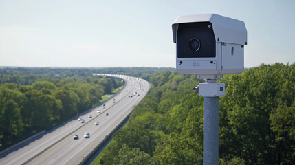 Traffic Surveillance Camera Monitoring Highway With Cars