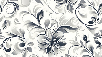 A decorative floral pattern in shades of gray and white, ideal for backgrounds or textiles.