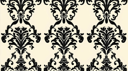 A decorative black and white damask pattern on a light background.