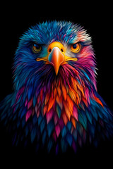 Obraz premium A Bald eagle with colorful, vibrant colors against a black background made in a digital art style, Oil painting effects, Poster design and picture design, Wall painting design