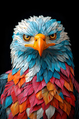 Obraz premium A Bald eagle with colorful, vibrant colors against a black background made in a digital art style, Oil painting effects, Poster design and picture design, Wall painting design