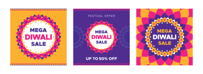 Mega Diwali sale vector. 50% off  Festival Offer Social Media Banner Celebration Vector Design