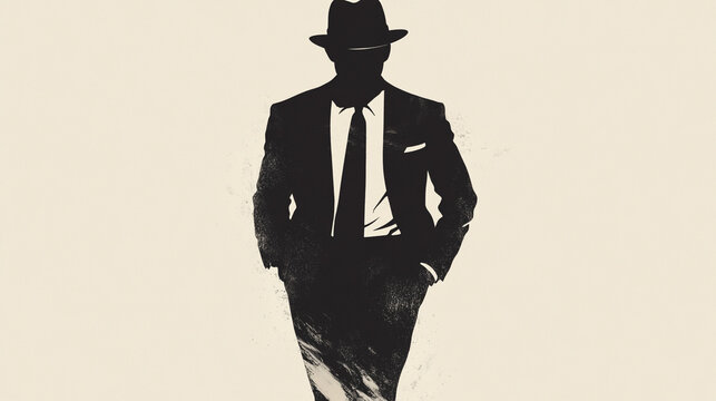 Mysterious Man in Suit and Fedora Silhouette Illustration