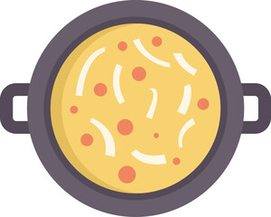Delicious soup simmering in a pot, viewed from above
