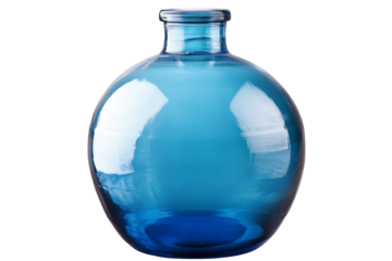 Elegant blue glass vase on a white isolated background, perfect for decor and floral arrangements.