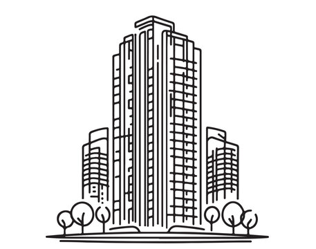 black and white skyscraper building line art clip art preview