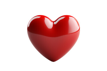 Glossy red heart shape, symbolizing love and affection, isolated on a white background.