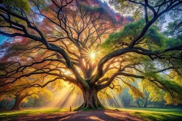 stunning nature scene of enchanting tree with radiant canopy and branches