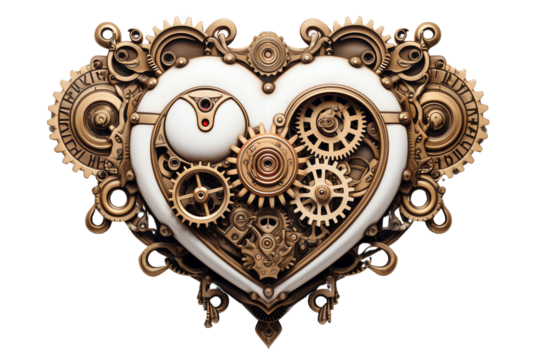 Intricate heart shape composed of gears and ornate details, showcasing a blend of romance and machinery.