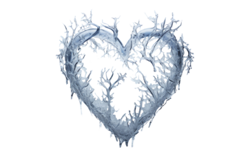 Intricate ice heart design with organic branches, symbolizing love and nature.