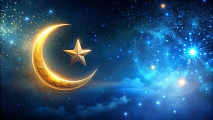 Naklejka premium night sky ramadan background with crescent moon islamic background