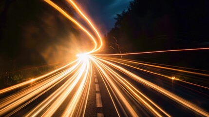 Night Road with Light Trails