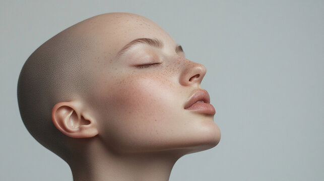 Person with completely bald, smooth head