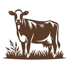 Brown Silhouette Illustration of a Dairy Cow Standing, Farm Animal Graphic Design
