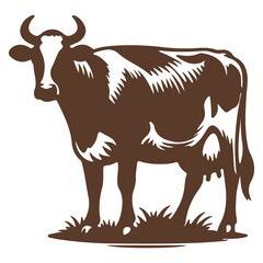 Brown Silhouette Illustration of a Dairy Cow Standing, Farm Animal Graphic Design
