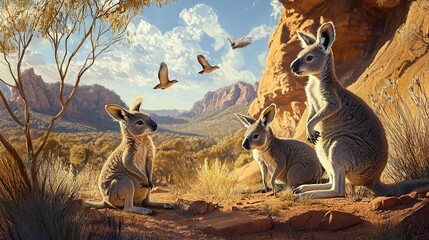 A study of the animal kingdom in the Australian Outback, focusing on kangaroos, koalas, and other native species.