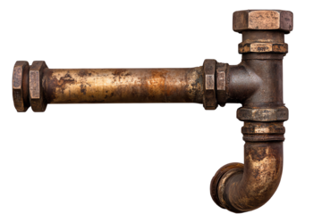 Old rusty pipe fitting with nuts on a white isolated background.