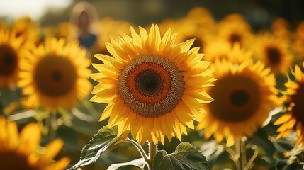 Fototapeta premium A vibrant field of sunflowers blooming under the sunlight during summer season